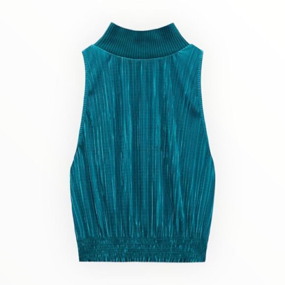 ZARA | Petrol Blue | PLEATED HALTER TOP - Picture 2 of 9